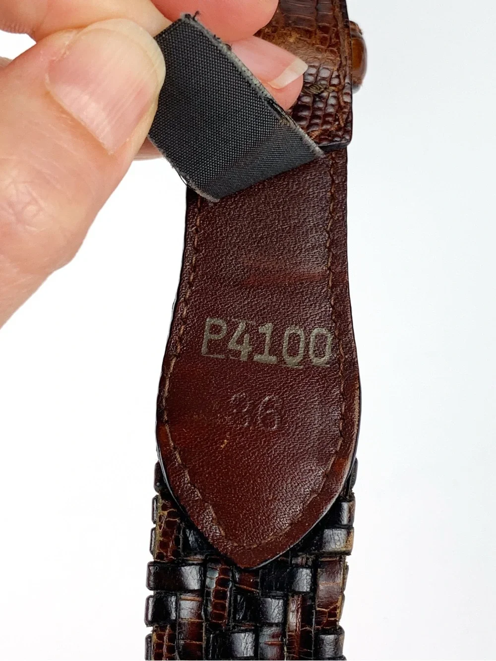 Vintage Brighton woven leather belt brown & black with reptile embossing size 36